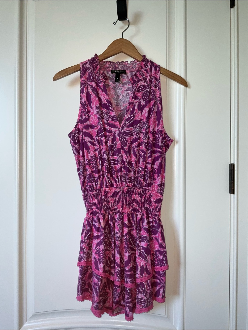 Aqua Pink and Magenta Floral Smocked Mini Dress